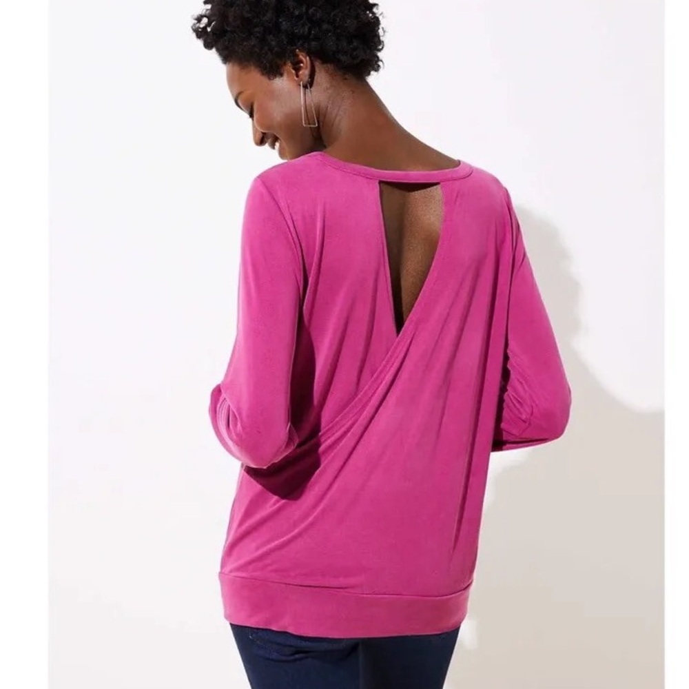Loft Pink Fuchsia Wrap Open Bar Back Long Sleeve Top